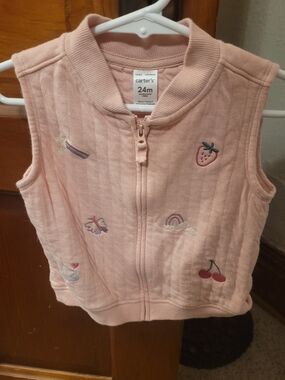 Carter's Pink Quilted Embroidered Vest - 24M